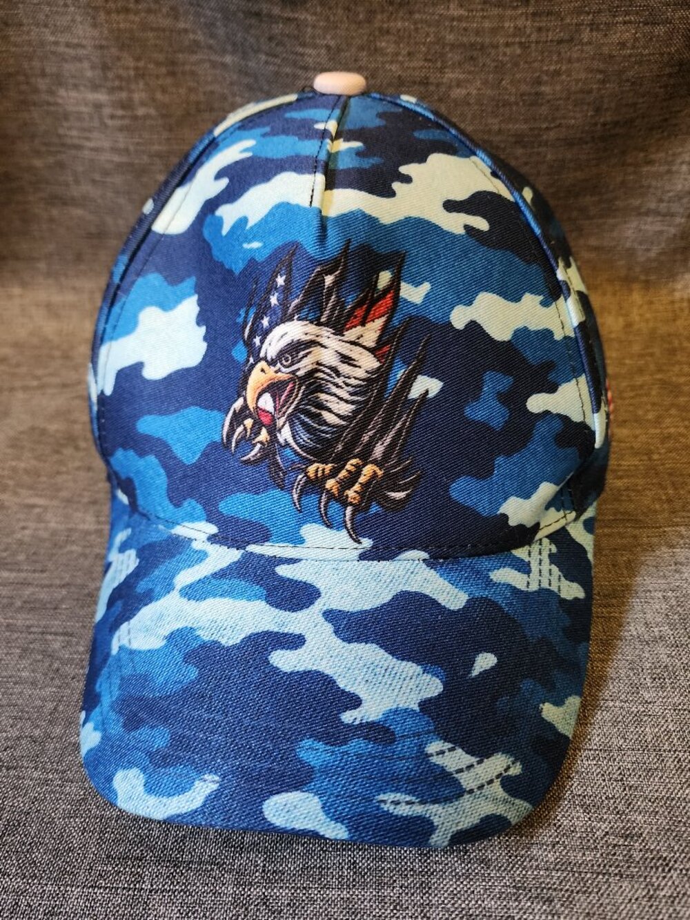 Unbranded Blue Camo Bald Eagle Patriotic Graphic Print Hat